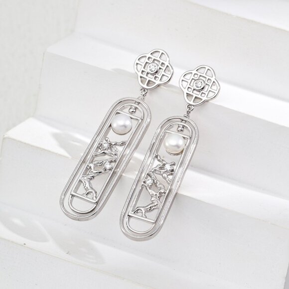 🌸 Artisan Original "Plum Blossom" Pearl Statement Dangle Earrings | S925 Gold - Picture 6 of 13